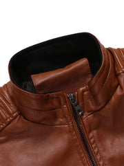 Men's Plus Size Zip Up Motorcycle Jacket in Coffee, back view