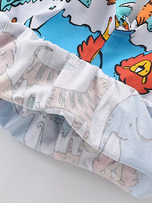 Baby t-shirt and shorts duo with colorful animal print on cotton blend fabric.