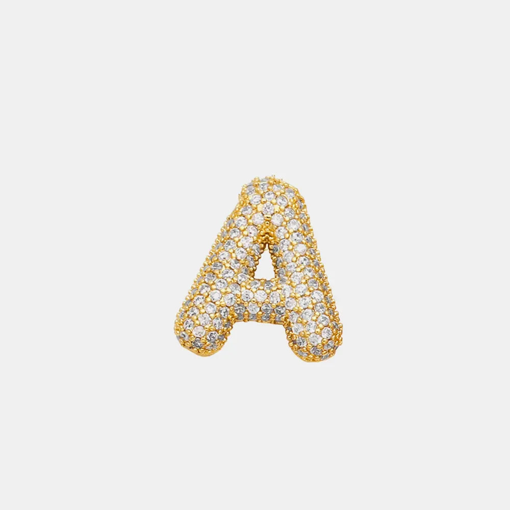 Puffed pave initial pendant necklace in gold with clear crystals, letter A