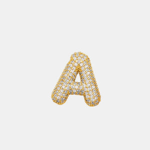 Puffed pave initial pendant necklace in gold with clear crystals, letter A