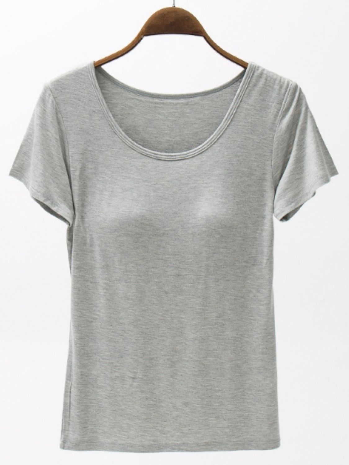 Gray scoop neck t-shirt with built-in bra detail