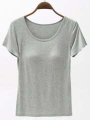 Gray scoop neck t-shirt with built-in bra detail