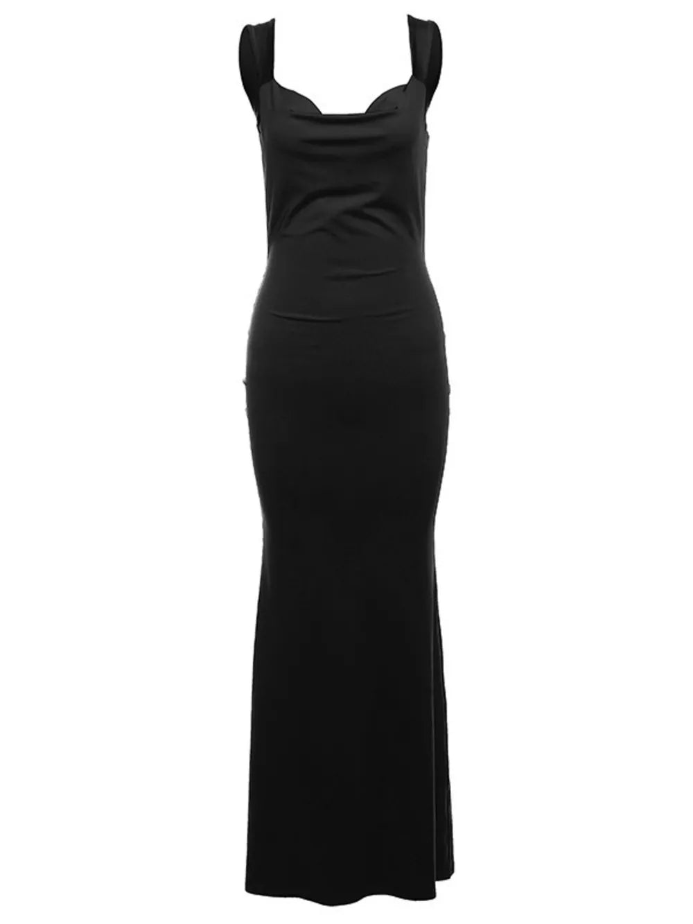 Black backless maxi dress with sweetheart neckline and bow detail