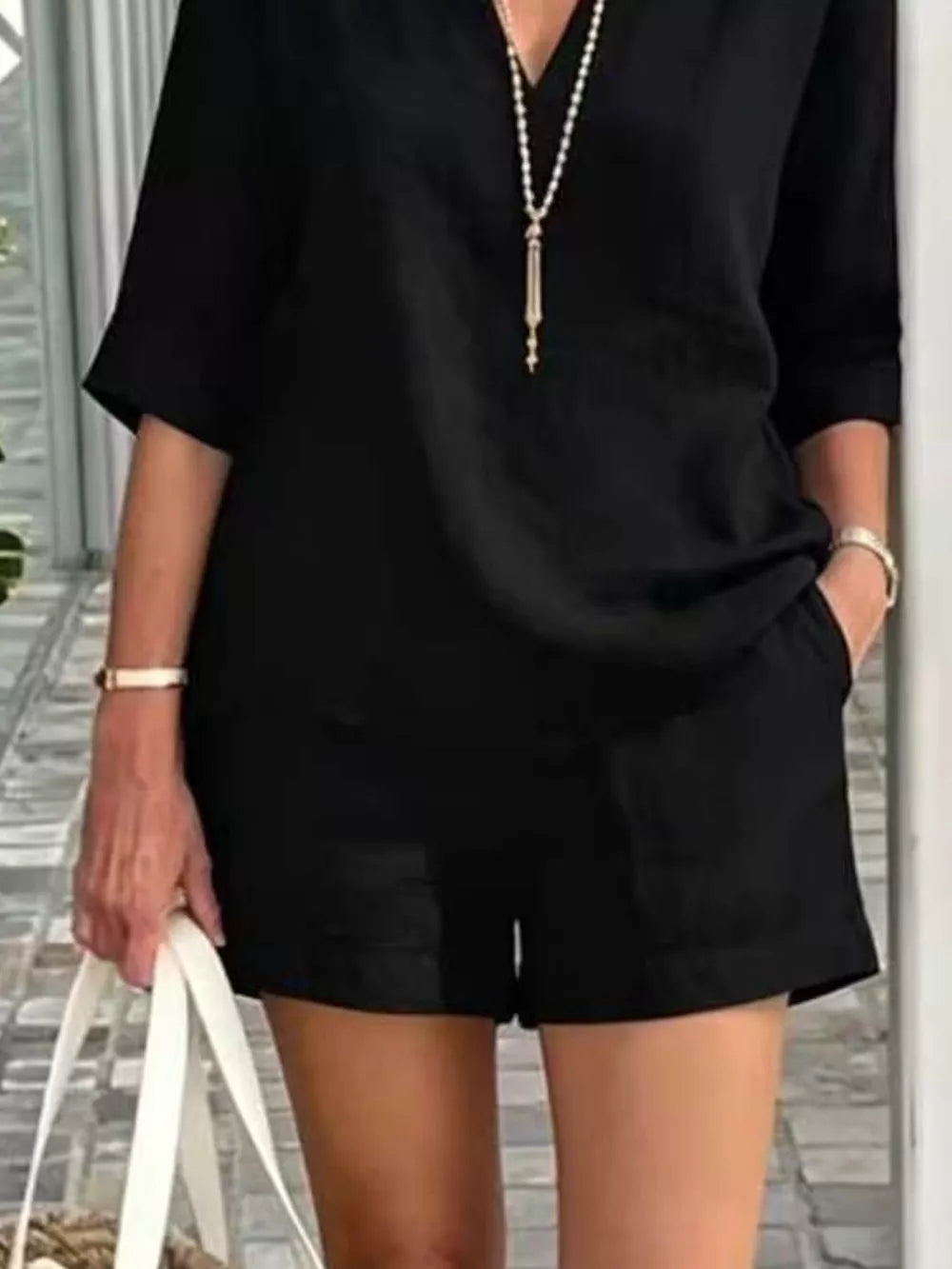 Full Size Half Sleeve Top And Shorts Set, model styling view