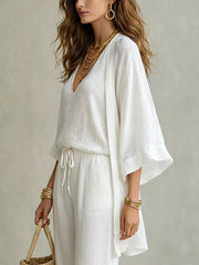 Relaxed V-neck Top And Cardigan Set