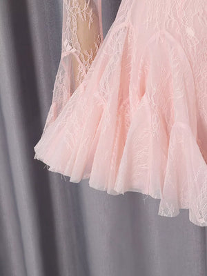 Lace Flare Sleeve Mini Dress in Pink, view 15