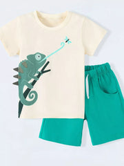 Children's Lizard Round Neck Tee & Shorts Set, side view