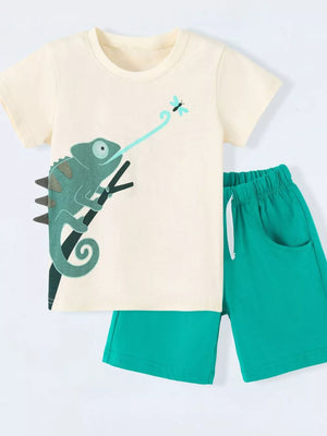 Children's Lizard Round Neck Tee & Shorts Set, side view