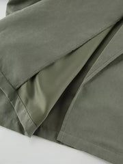 Lapel Collar Belted Cropped Trench in Moss, editorial view