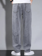 Men's Loose Fit Washed Jeans in Dark Gray, model styling view