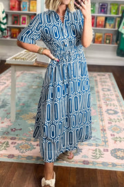 Vibrant Geometric Print Shirt Collar Dress