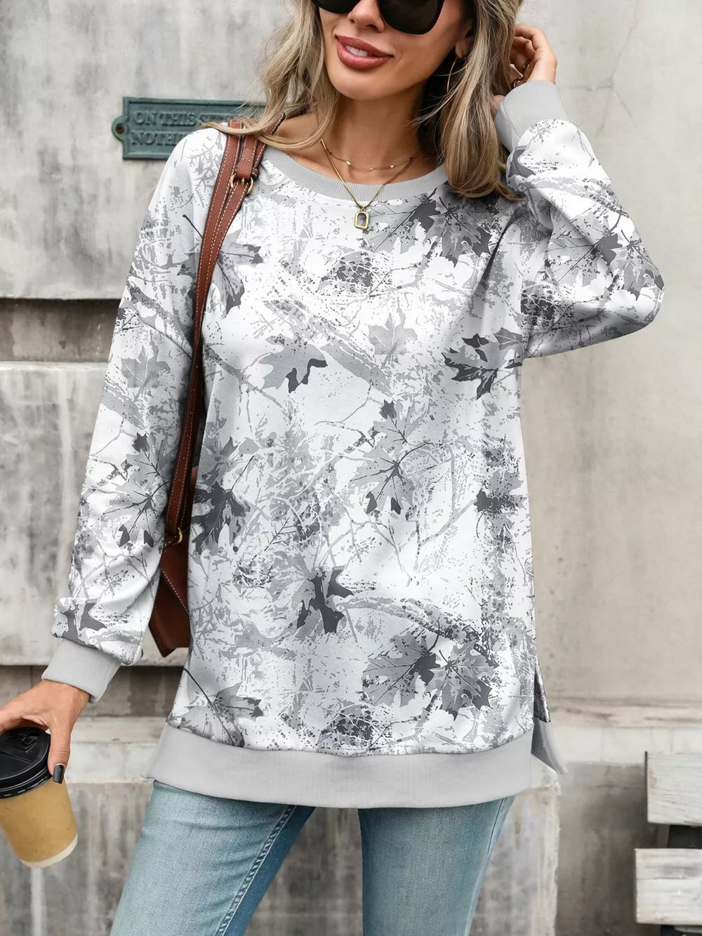 medium gray relaxed sweatshirt with crew neck