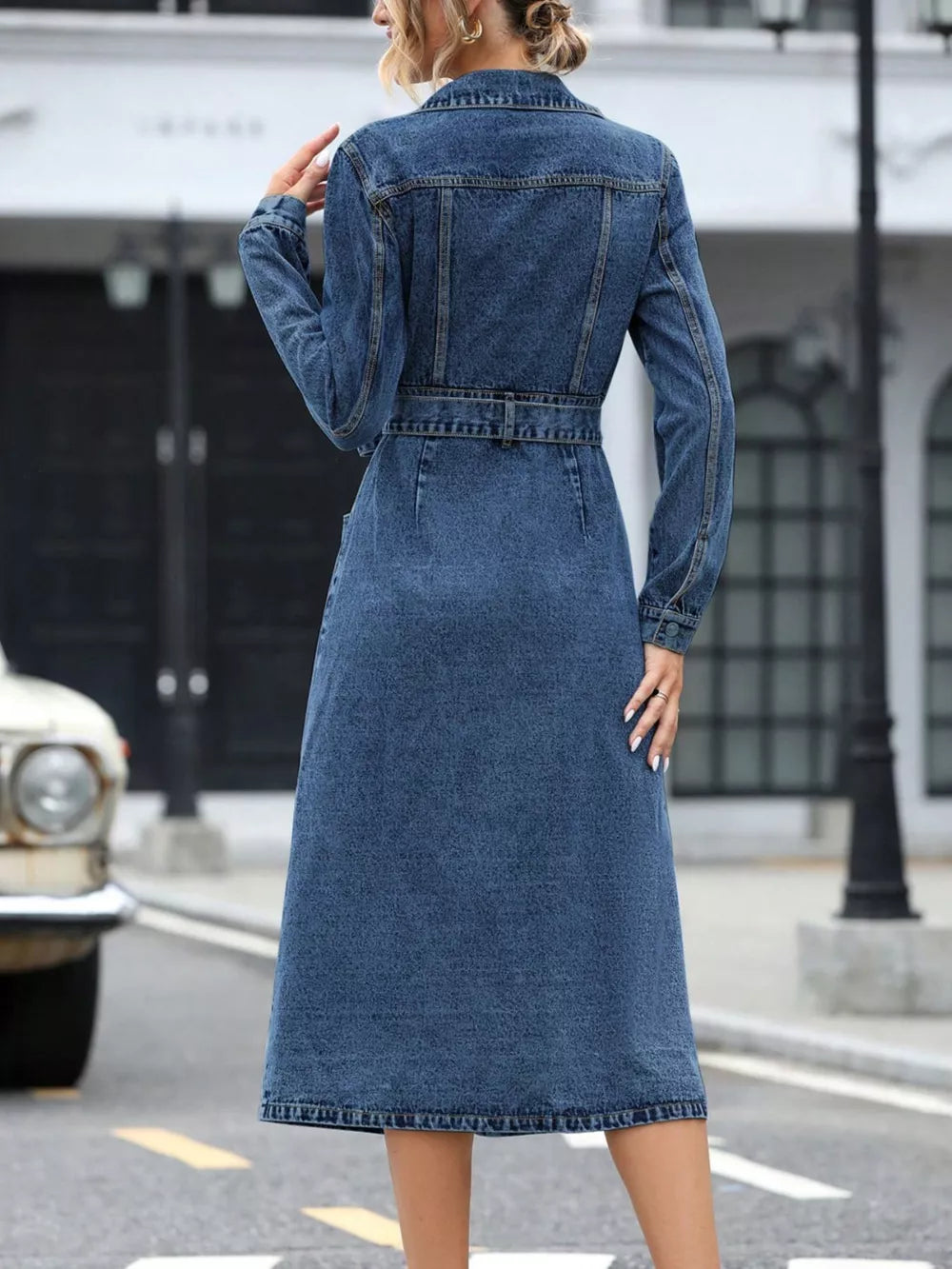 Belted Long Sleeve Denim Dress, alternate angle