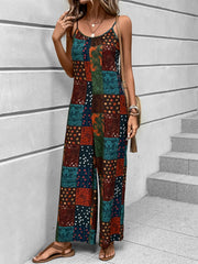 Patchwork print cami jumpsuit with wide legs in multicolor.