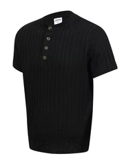 Men's Short Sleeve Ribbed Henley Top in Apricot, back view