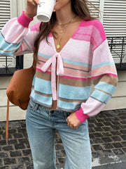 Striped Tie-front Cardigan in Multicolor, front view