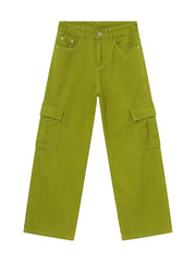 Oversized cargo denim trousers in Matcha Green with utility pockets and a relaxed fit.