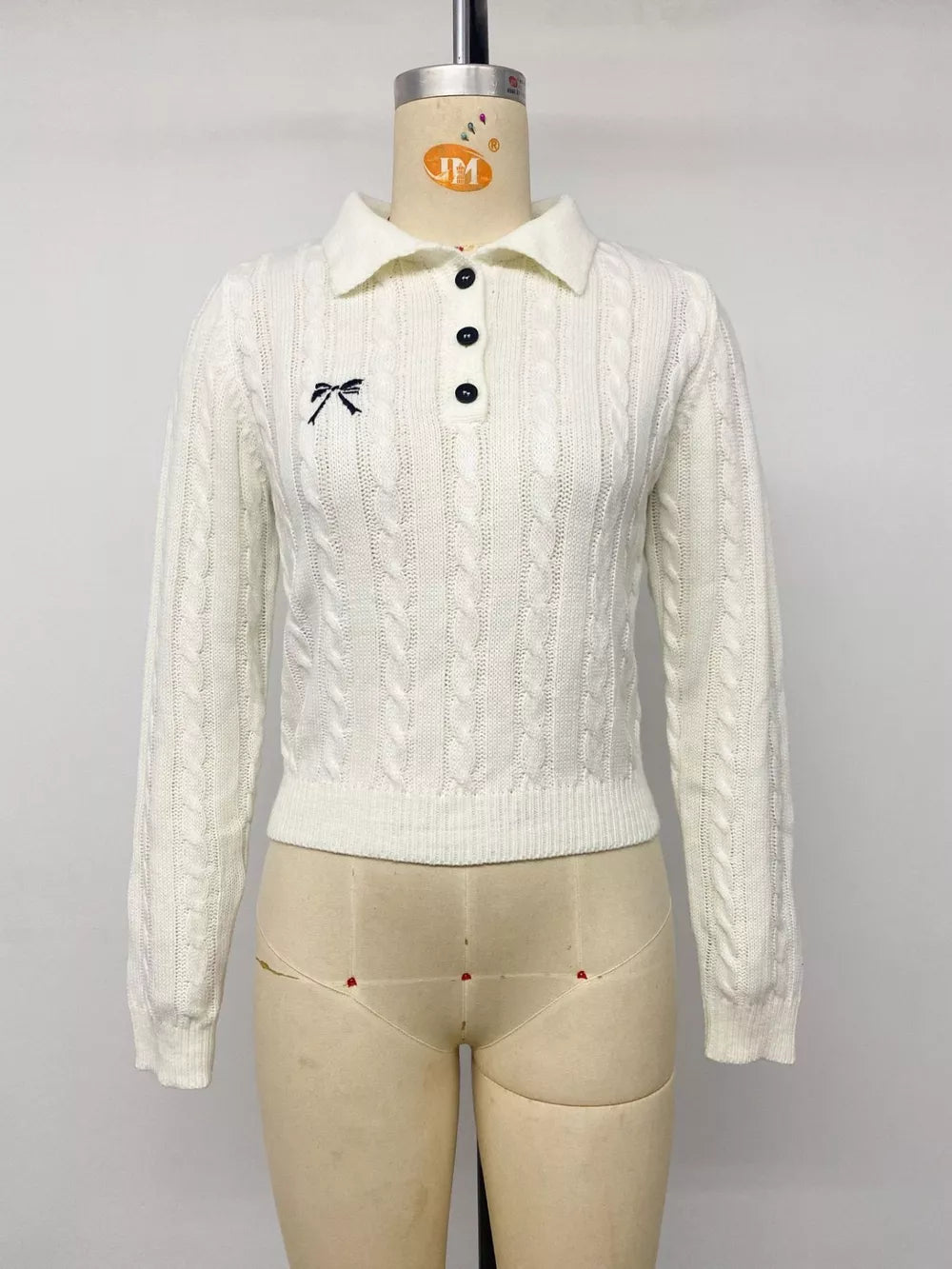 Cable Knit Long Sleeve Sweater in White, view 12