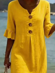 Full Size Casual Button Midi Dress With Ruffle Sleeves in Yellow, view 16