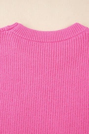 Fuchsia pink ribbed knit vest with crew neck detail