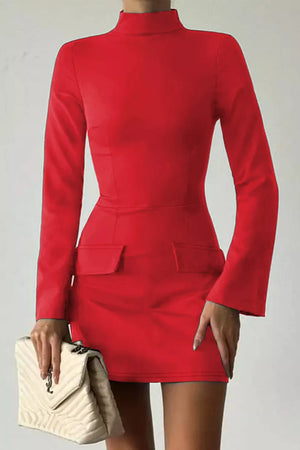 Long-sleeve Mini Dress With Flap Pockets, alternate angle