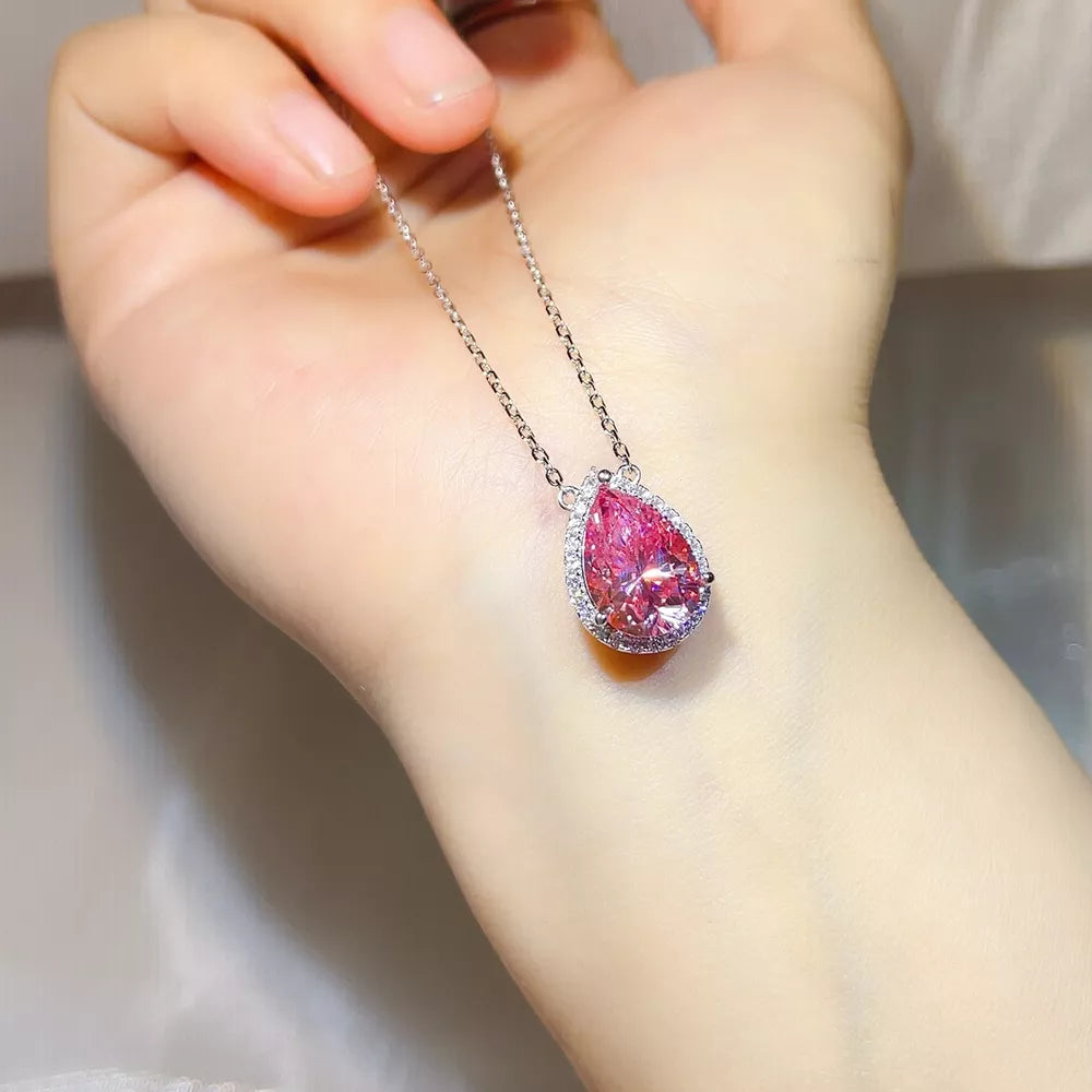 Sterling Silver Moissanite Pendant Necklace, side view