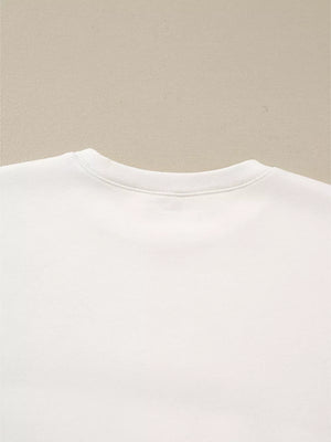 White cotton crewneck pullover pajama top detail