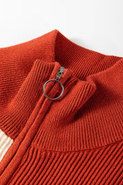 Colorblock ribbed mini dress in terracotta with zip-neck detail and ring pull