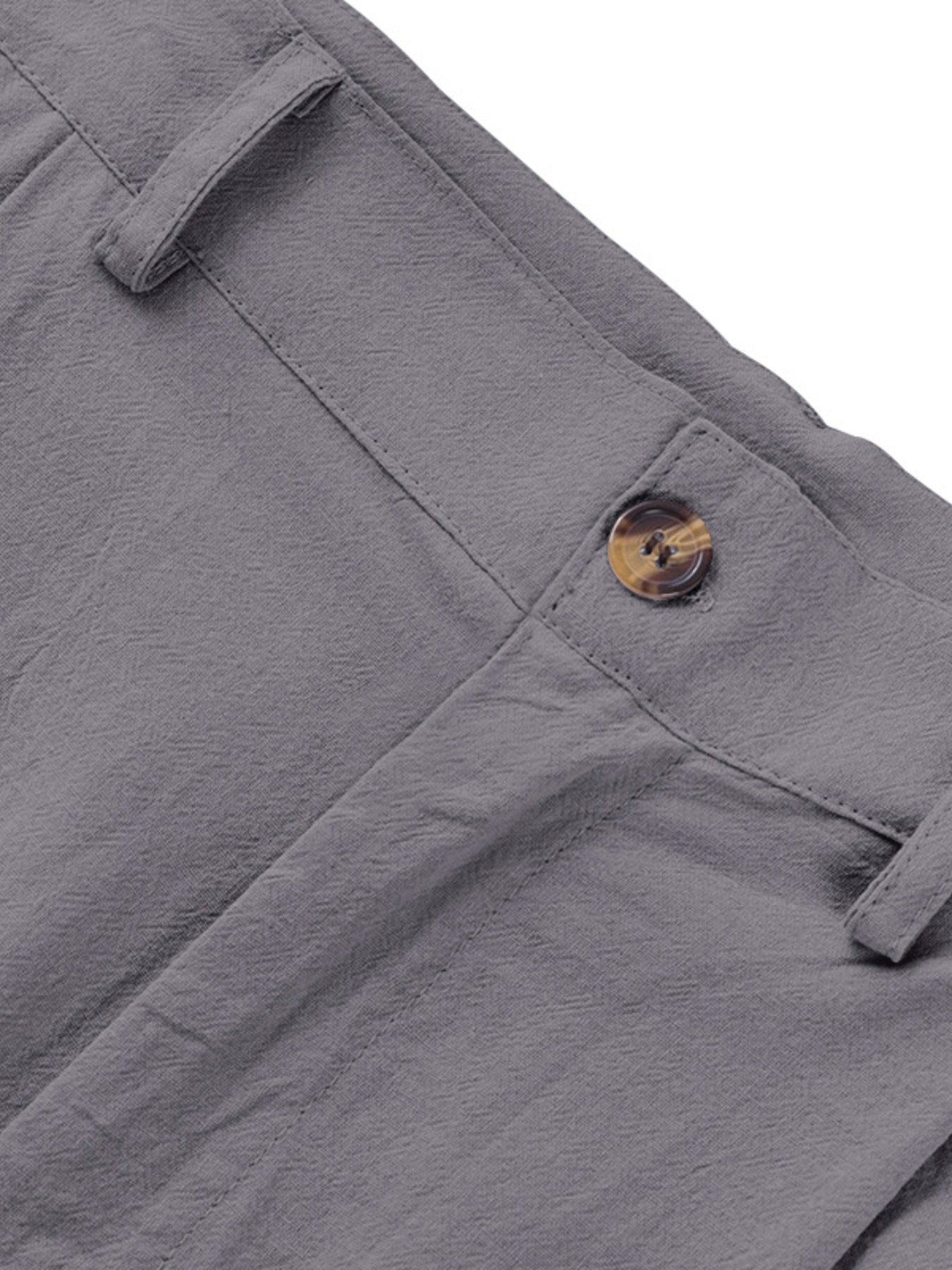 Grey relaxed fit sweatpants with button closure and belt loops.