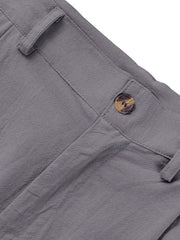 Grey relaxed fit sweatpants with button closure and belt loops.