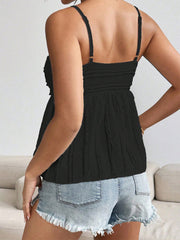 Black cami top with sweetheart neckline and textured fabric detail
