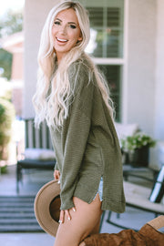 Waffle knit oversized top in Matcha Green with slit hem and long sleeves