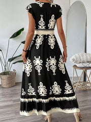 Ruffled Printed V-neck Maxi Dress in Dark Navy, view 13