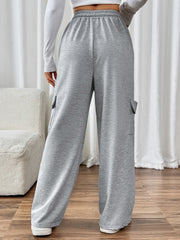 Gray cargo pocket wide leg sweatpants with elastic waist