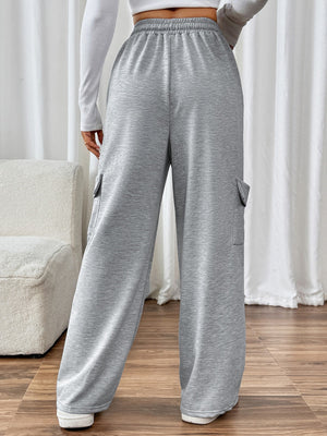Gray cargo pocket wide leg sweatpants with elastic waist