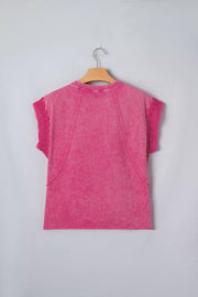 Pink mineral wash t-shirt with cap sleeves and lace trim detail
