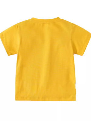 Yellow cotton toddler t-shirt with short sleeves and crew neck.