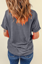Dark gray checkered baseball graphic tee with cuffed short sleeves and a relaxed fit.
