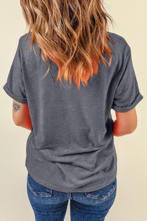 Dark gray checkered baseball graphic tee with cuffed short sleeves and a relaxed fit.