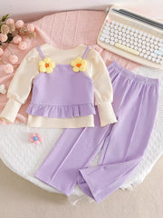 Children's Long Sleeve Top & Pants Set in Light Purple, front view