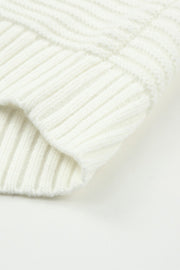 Chroma Chic Roundneck Knit sweater in white, showing ribbed texture and detail.
