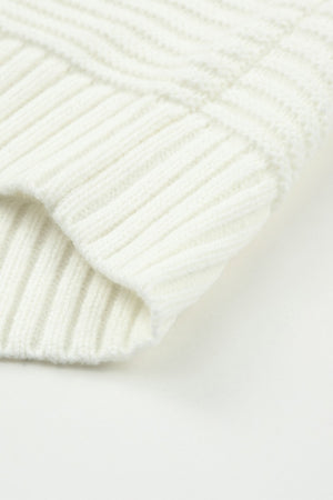 Chroma Chic Roundneck Knit sweater in white, showing ribbed texture and detail.