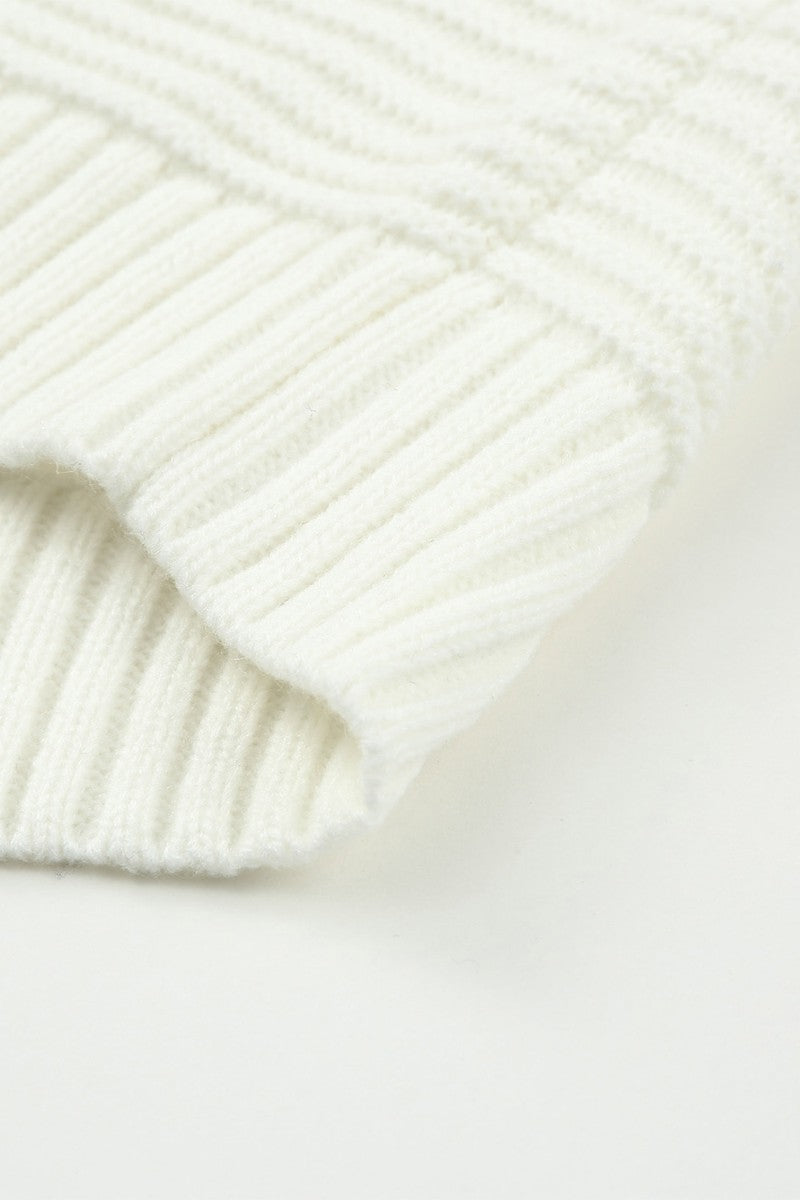 Chroma Chic Roundneck Knit sweater in white, showing ribbed texture and detail.