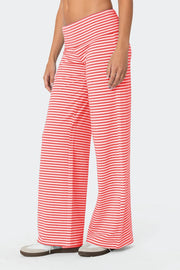 Coastal Stripe Palazzo Pants in Coral with a wide leg and high waist.