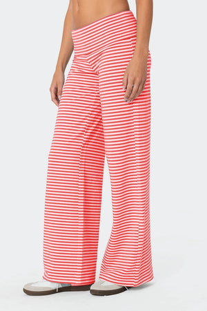 Coastal Stripe Palazzo Pants in Coral with a wide leg and high waist.