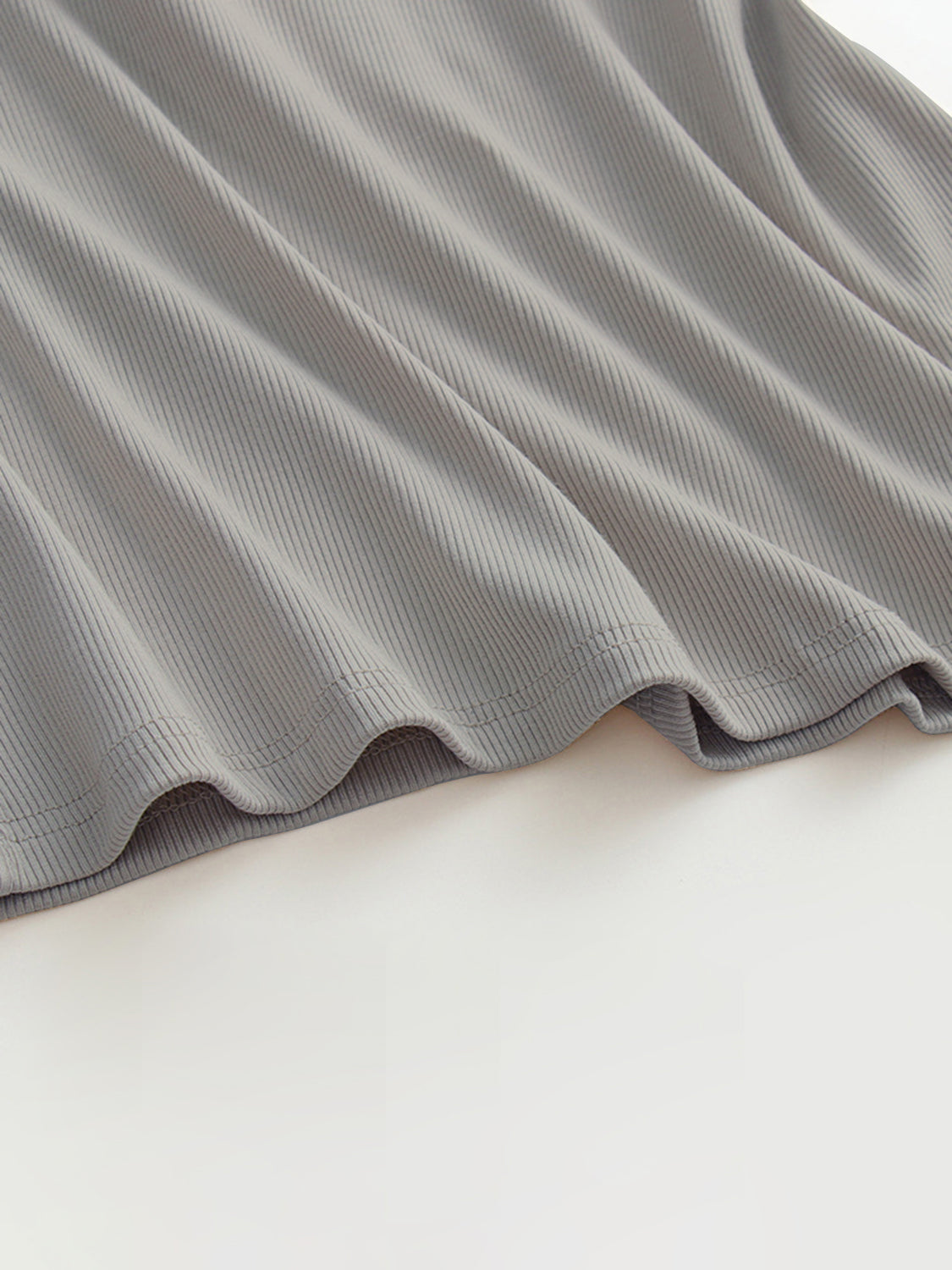 Gray ribbed halter tank top with built-in bra detail