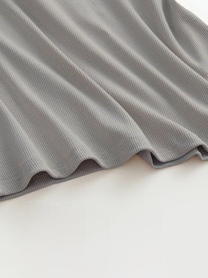Gray ribbed halter tank top with built-in bra detail