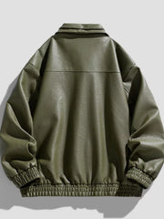 Sleek Faux Leather Bomber Jacket For Him