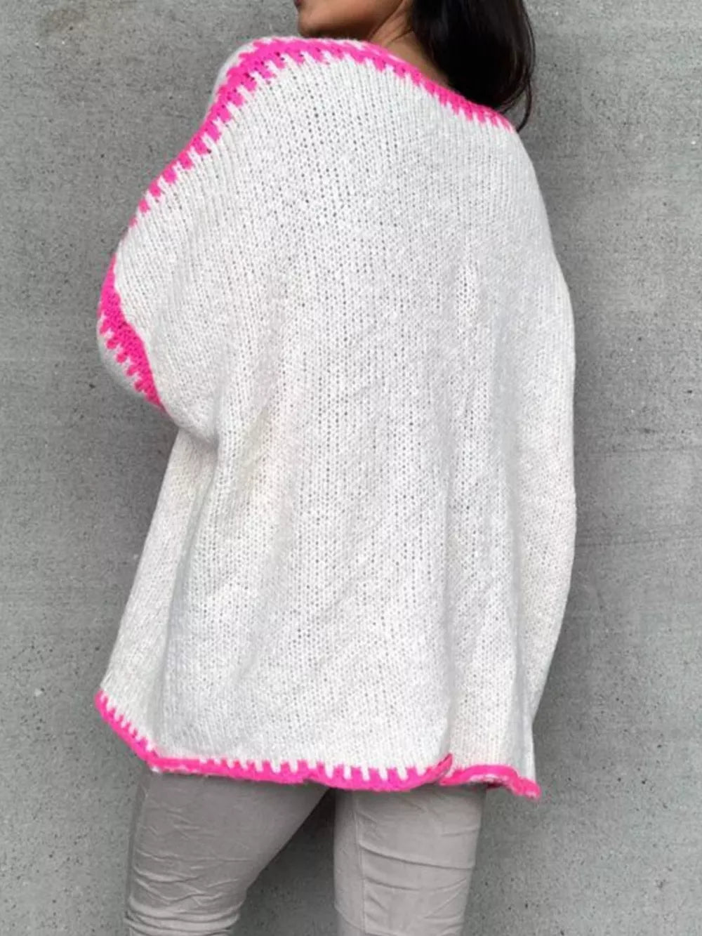 Tie Front Drop Shoulder Cardigan in White, view 12