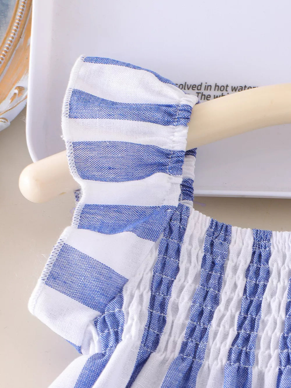 Children's Striped Tank And Shorts Set in Blue, side view